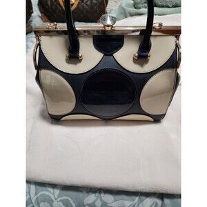 Style Strategy Patent Leather Purse Bag With Long Strap Black Cream Lady Bug
